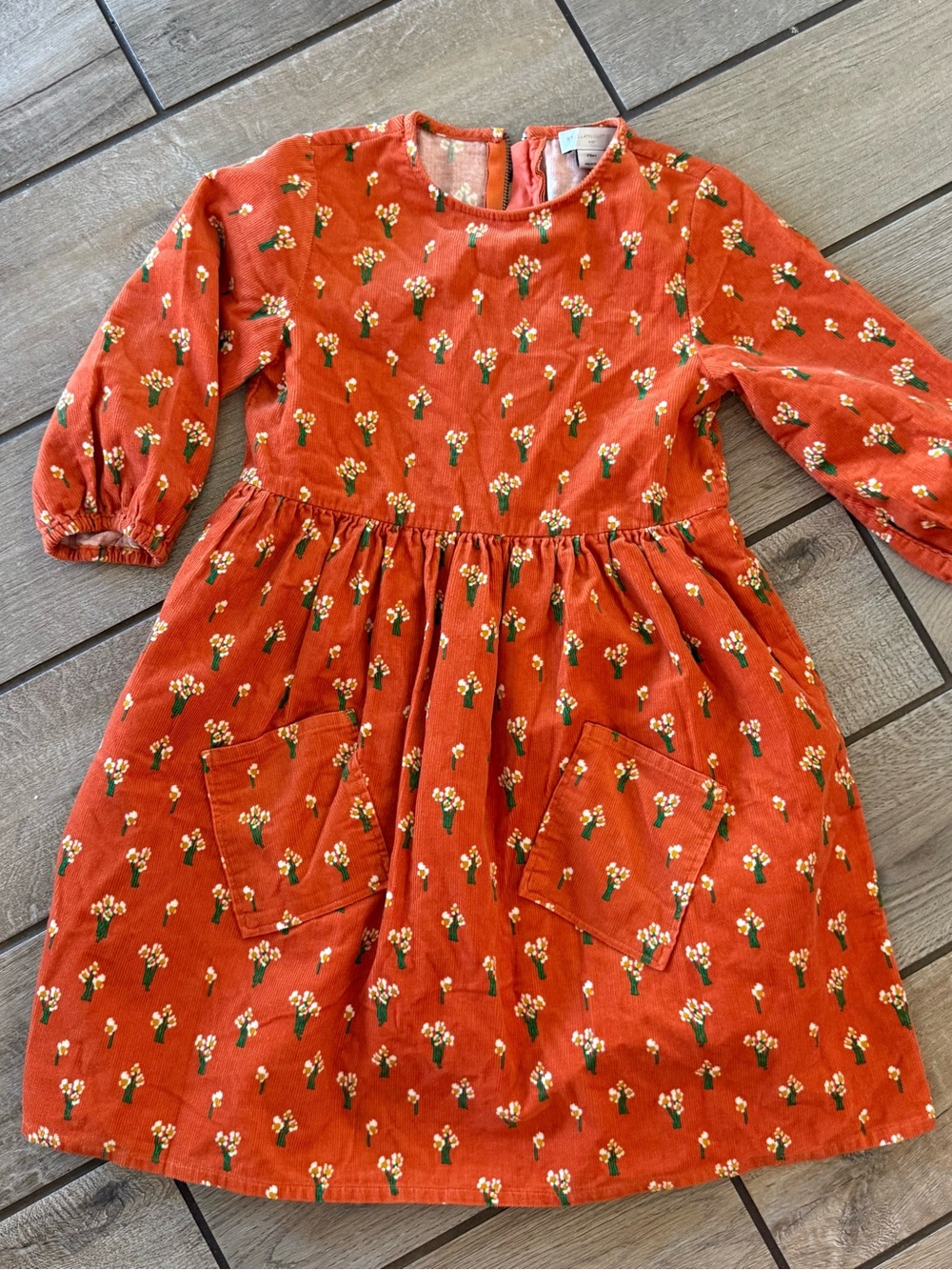 Stella McCartney Orange Floral Corduroy Girls' Dress